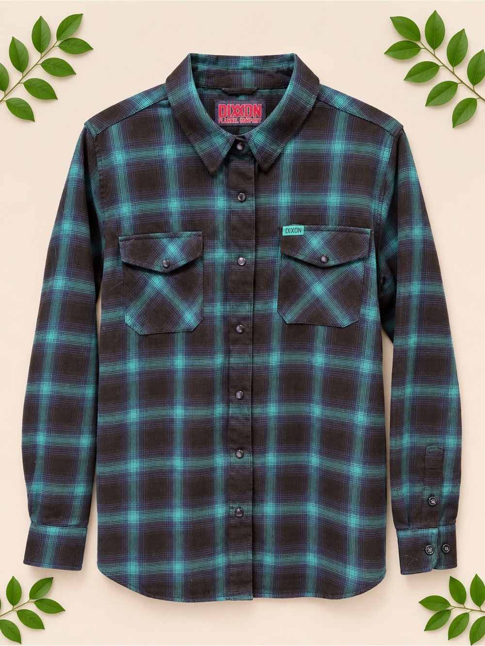 DIXXON Borealis Men's Teal and Black Plaid Button-Down Shirt